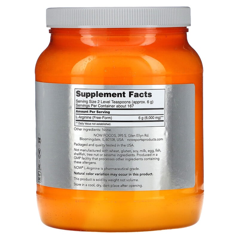 NOW Foods Sports L-Arginine Powder 2.2 lbs (1 kg) 8 Thành phần vi chất NOW Foods Sports L-Arginine Powder 2.2 lbs (1 kg) 733739002112