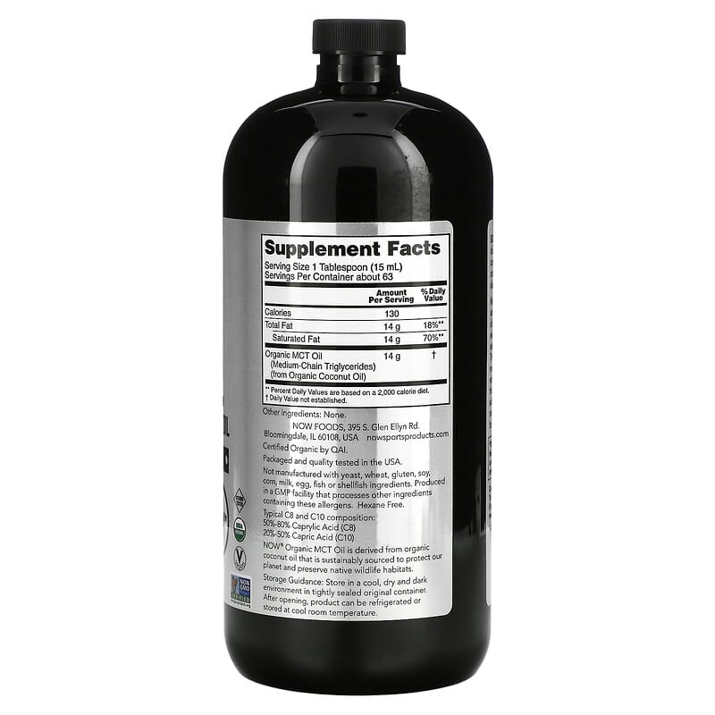 NOW Foods Sports Organic MCT Oil 32 fl oz (946 ml) 8 Thành phần vi chất NOW Foods Sports Organic MCT Oil 32 fl oz (946 ml) 733739022363