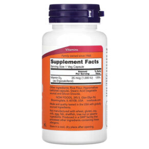 NOW Foods Vegetarian Dry Vitamin D 1.000 IU 120 Veg Capsules 733739003683
