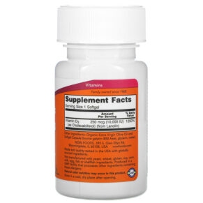 NOW Foods Vitamin D-3 250 mcg (10.000 IU) 240 Softgels 733739003850