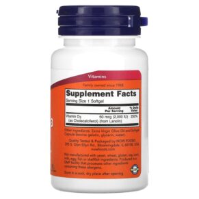 NOW Foods Vitamin D-3 High Potency  2.000 IU 120 Softgels 733739003676