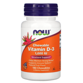 NOW Foods Vitamin D-3 Natural Fruit Flavor 1.000 IU 180 viên 733739003577