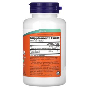 NOW Foods Zinc Glycinate 120 Softgels 733739015549