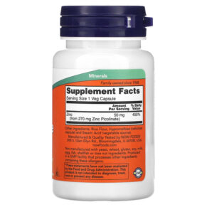 NOW Foods Zinc Picolinate 50 mg 60 Veg Capsules 733739015501