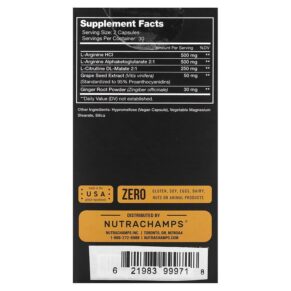 NutraChamps L-Arginine 60 Easy-to-Swallow Veggie Capsules 3 NutraChamps L-Arginine 60 Easy-to-Swallow Veggie Capsules 621983999718