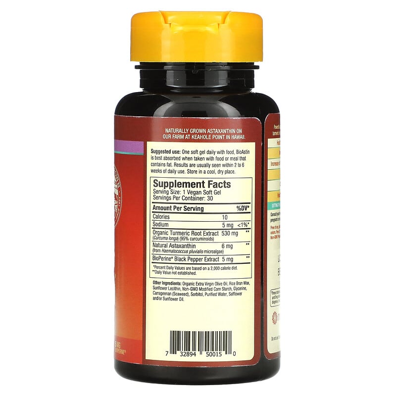 Nutrex Hawaii Turmericastin BioAstin Hawaiian Astaxanthin 30 Vegan Soft Gels 8 Thành phần vi chất Nutrex Hawaii Turmericastin BioAstin Hawaiian Astaxanthin 30 viên 732894500150