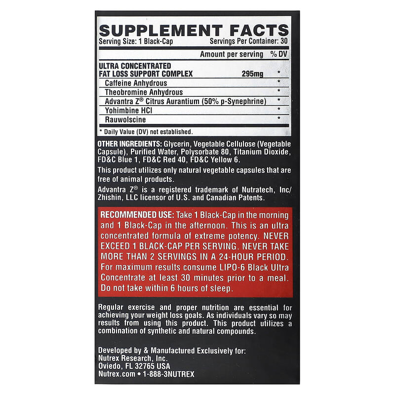 Nutrex Research LIPO-6 Black Ultra Concentrate 30 Black-Caps 8 Thành phần vi chất Nutrex Research LIPO-6 Black Ultra Concentrate 30 Black-Caps 859400007641