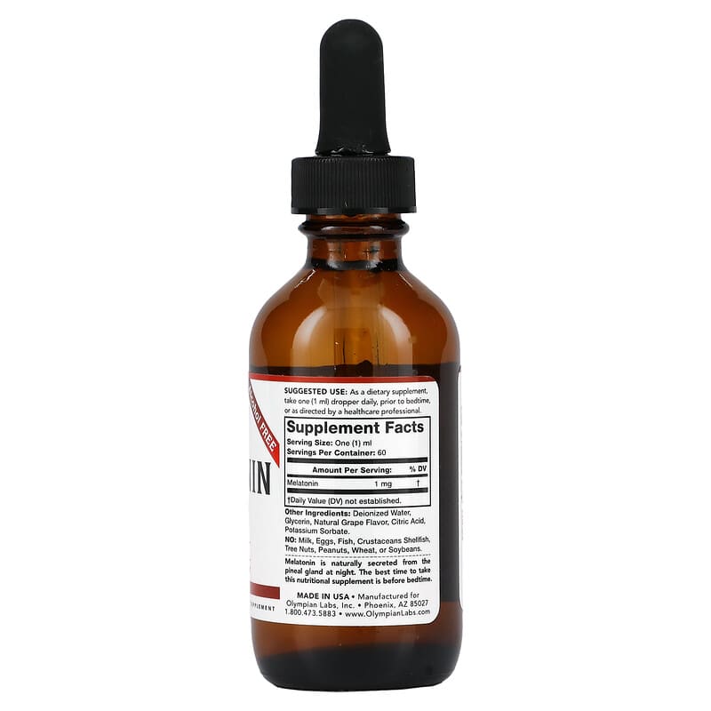 Olympian Labs Melatonin Alcohol Free Grape 1 mg 2 oz (60 ml) 8 Thành phần vi chất Olympian Labs Melatonin Alcohol Free Grape 1 mg 2 oz (60 ml) 710013910974