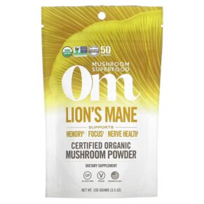 Om Mushrooms Lion's Mane Certified Organic Mushroom Powder 3.5 oz (100 g) 892392002096