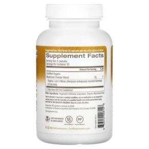 Om Mushrooms Lions's Mane Mushroom Superfood 667 mg 90 Vegetable Capsules 856210008158
