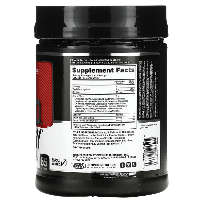 Optimum Nutrition ESSENTIAL AMIN.O. ENERGY Fruit Fusion 1.29 lb (585 g) 8 Thành phần vi chất Optimum Nutrition ESSENTIAL AMIN.O. ENERGY Fruit Fusion 1.29 lb (585 g) 748927023374