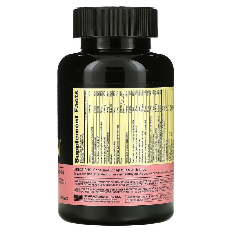 Optimum Nutrition Opti-Women 60 Capsules 8 Thành phần vi chất Optimum Nutrition Opti-Women 60 viên 748927024500
