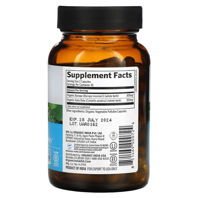 Organic India Memory 90 Vegetarian Caps 8 Thành phần vi chất Organic India Memory 90 viên 851469000724