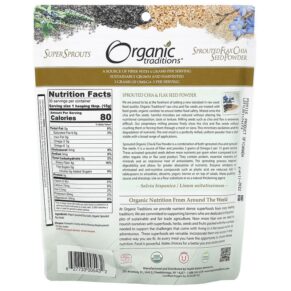 Organic Traditions Sprouted Chia & Flax Seed Powder 16 oz (454 g) 627733005432