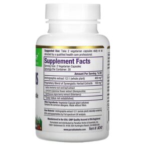 Paradise Herbs Andrographis 60 Vegetarian Capsules 601944777470