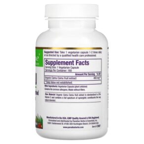 Paradise Herbs Camu Camu 180 Vegetarian Capsules 601944778873