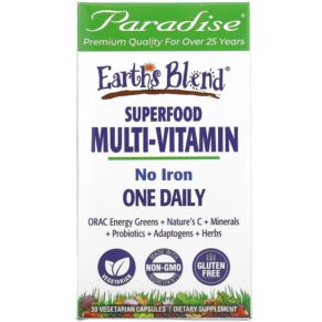 Paradise Herbs Earth's Blend One Daily Superfood Multi-Vitamin No Iron 30 viên 601944778262