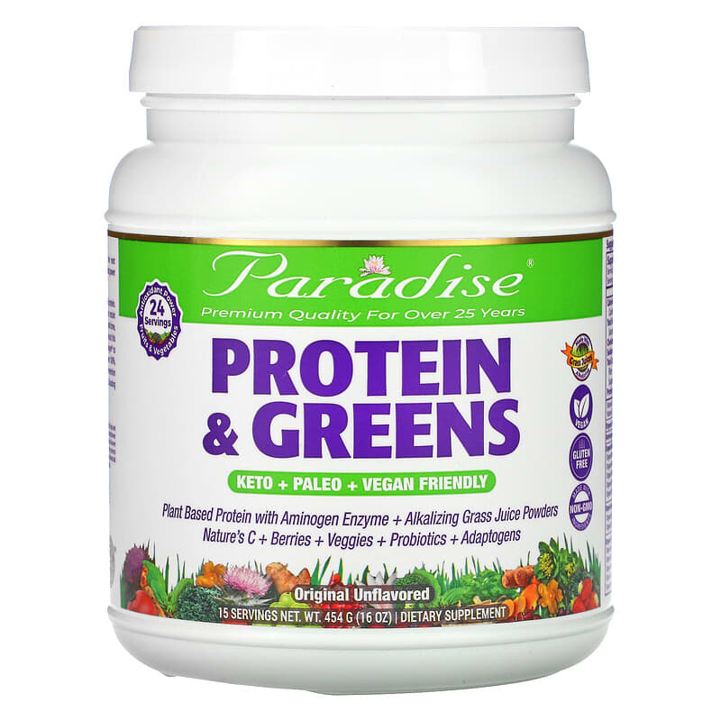 Paradise Herbs Protein & Greens Original Unflavored 16 oz (454 g) 1 Paradise Herbs Protein & Greens Original Unflavored 16 oz (454 g) 601944777906