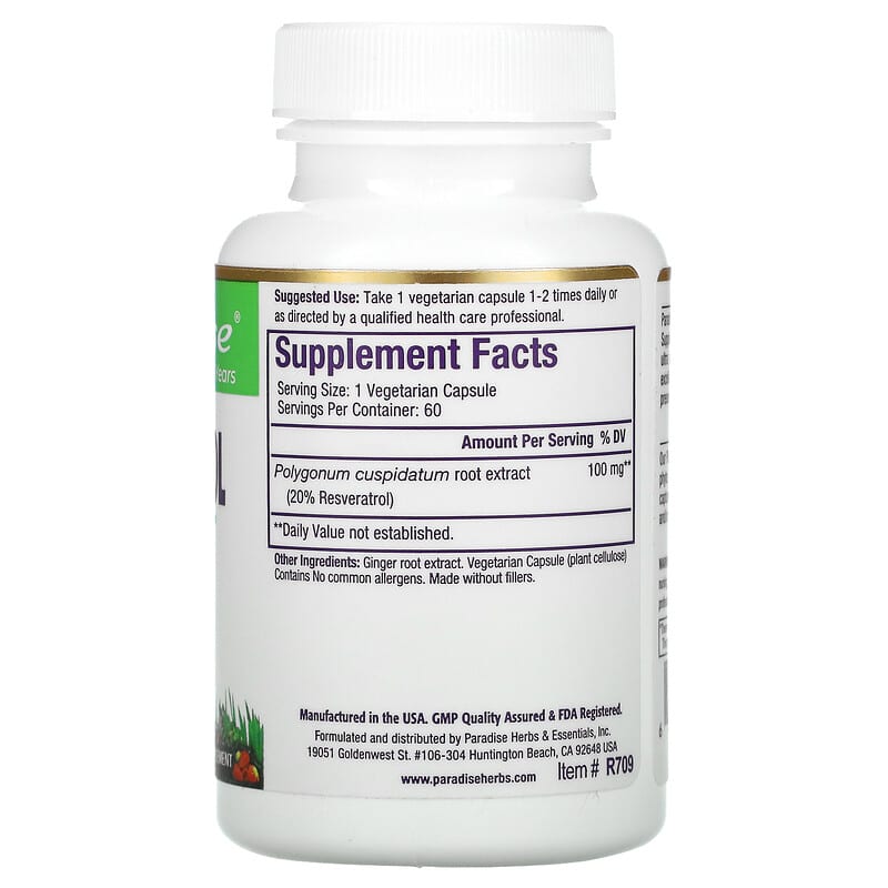 Paradise Herbs Resveratrol 60 Vegetarian Capsules 8 Thành phần vi chất Paradise Herbs Resveratrol 60 viên 601944777098