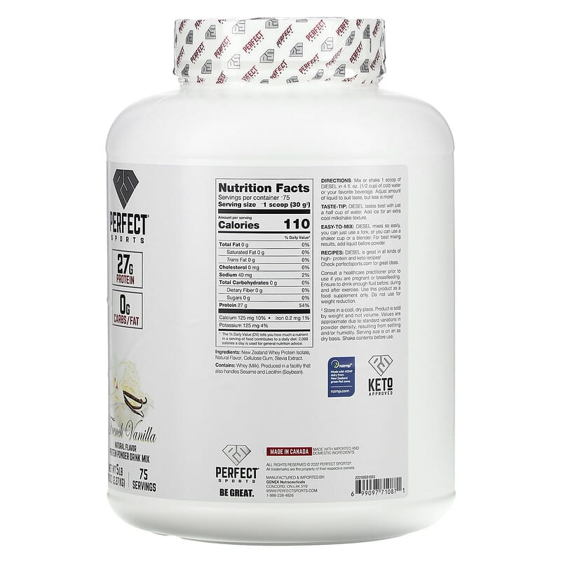 Perfect Sports Diesel New Zealand Whey Isolate French Vanilla 5 lb (2.27 kg) 8 Thành phần vi chất Perfect Sports Diesel New Zealand Whey Isolate French Vanilla 5 lb (2.27 kg) 699097710871
