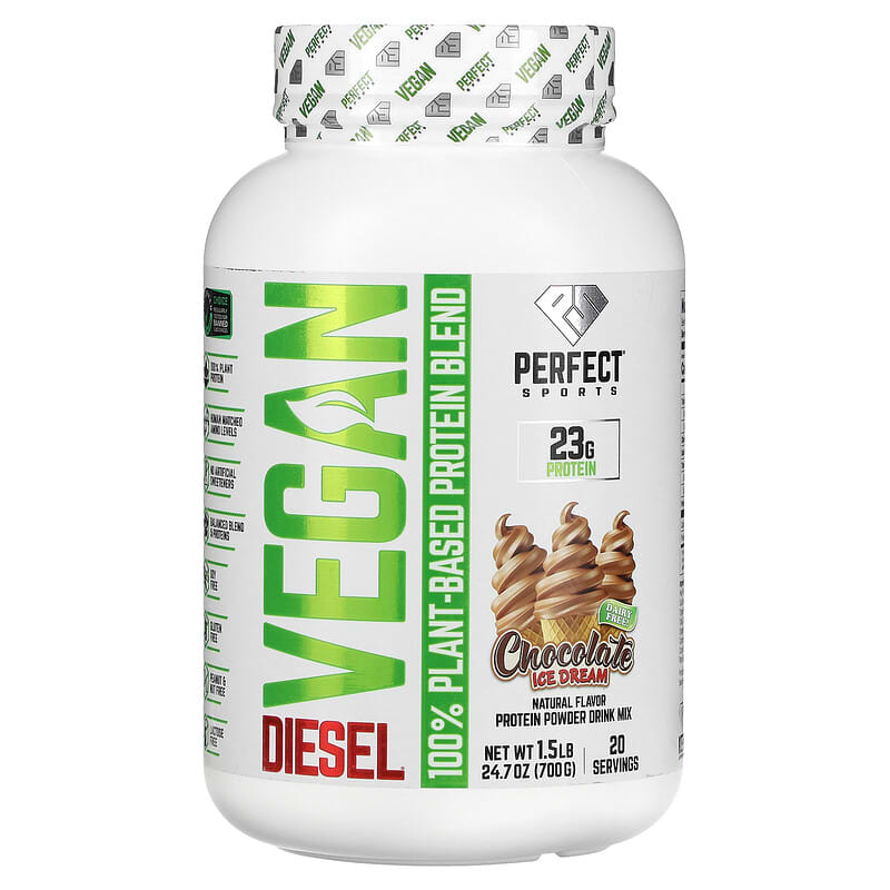 Perfect Sports Vegan Diesel 100% Plant-Based Protein Blend Chocolate Ice Cream 1.5 lb (700 g) 1 Perfect Sports Vegan Diesel 100% Plant-Based Protein Blend Chocolate Ice Cream 1.5 lb (700 g) 699097754882