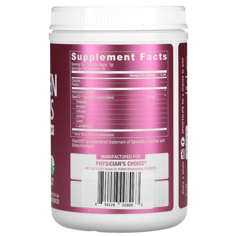 Physician's Choice Collagen Peptides Unflavored 0.54 lbs (246 g) 8 Thành phần vi chất Physician's Choice Collagen Peptides Unflavored 0.54 lbs (246 g) 854226008063