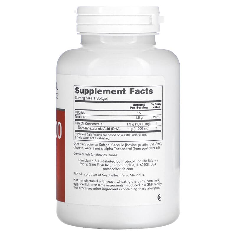 Protocol for Life Balance DHA-100 Extra Strength 1.000 mg 90 Softgels 8 Thành phần vi chất Protocol for Life Balance DHA-100 Extra Strength 1.000 mg 90 viên 707359116146