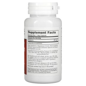 Protocol for Life Balance Melatonin Maximum Strength 20 mg 90 Veg Capsules 707359135581