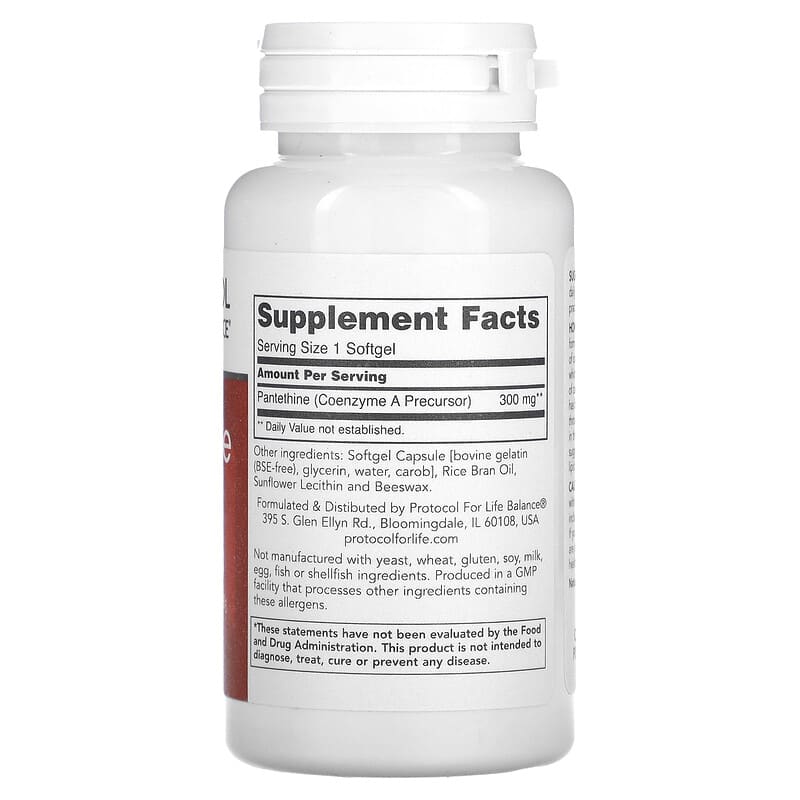 Protocol for Life Balance Pantethine 300 mg 60 Softgels 8 Thành phần vi chất Protocol for Life Balance Pantethine 300 mg 60 viên 707359104877