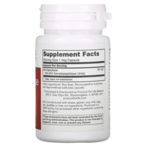 Protocol for Life Balance Serrapeptase 60.000 60 Veg Capsules 707359129733
