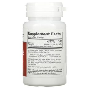Protocol for Life Balance Vitamin D3 High Potency 5.000 IU 120 Softgels 707359103726