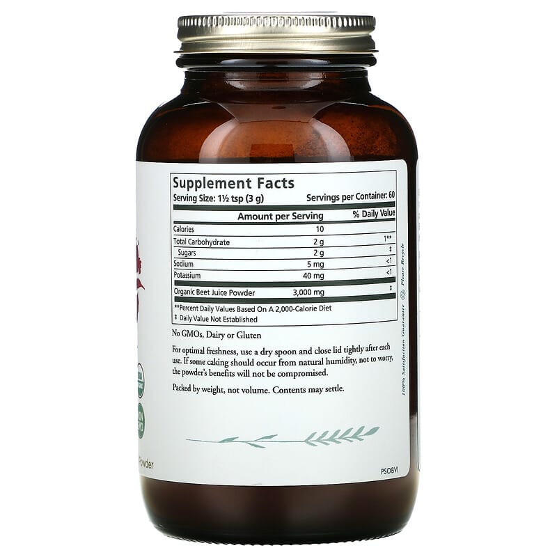 Pure Synergy Organic Juice Powder Beet 6.4 oz (180 g) 8 Thành phần vi chất Pure Synergy Organic Juice Powder Beet 6.4 oz (180 g) 852971004187