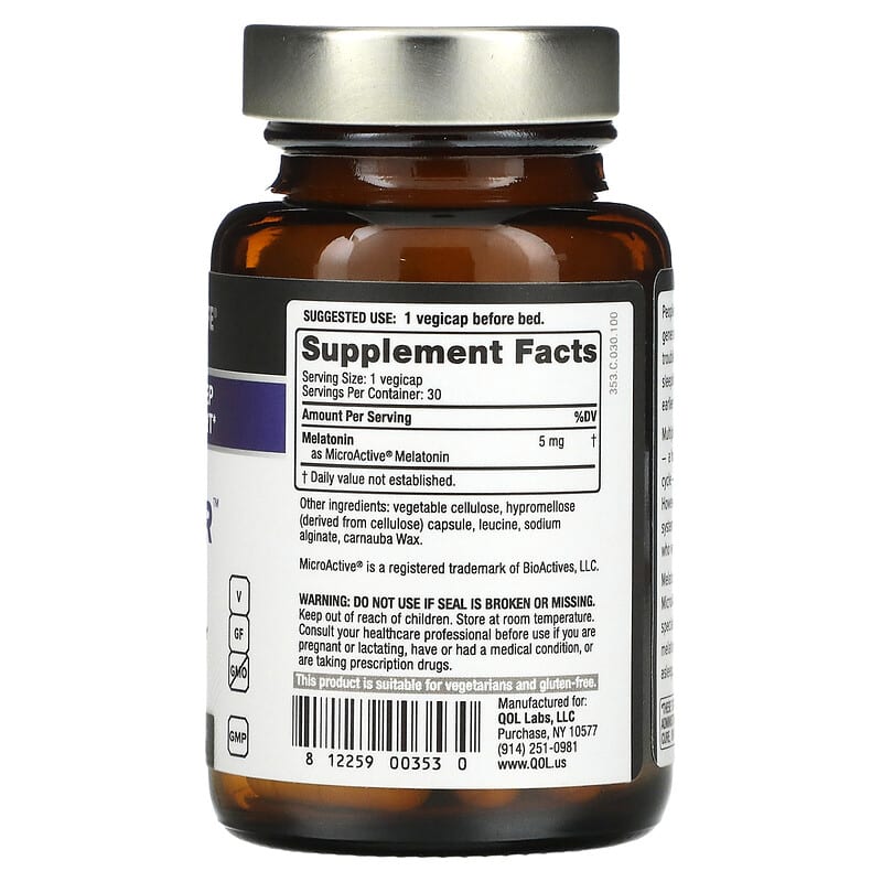 Quality of Life Labs Melatonin-SR 5 mg 30 Vegicaps 8 Thành phần vi chất Quality of Life Labs Melatonin-SR 5 mg 30 viên 812259003530