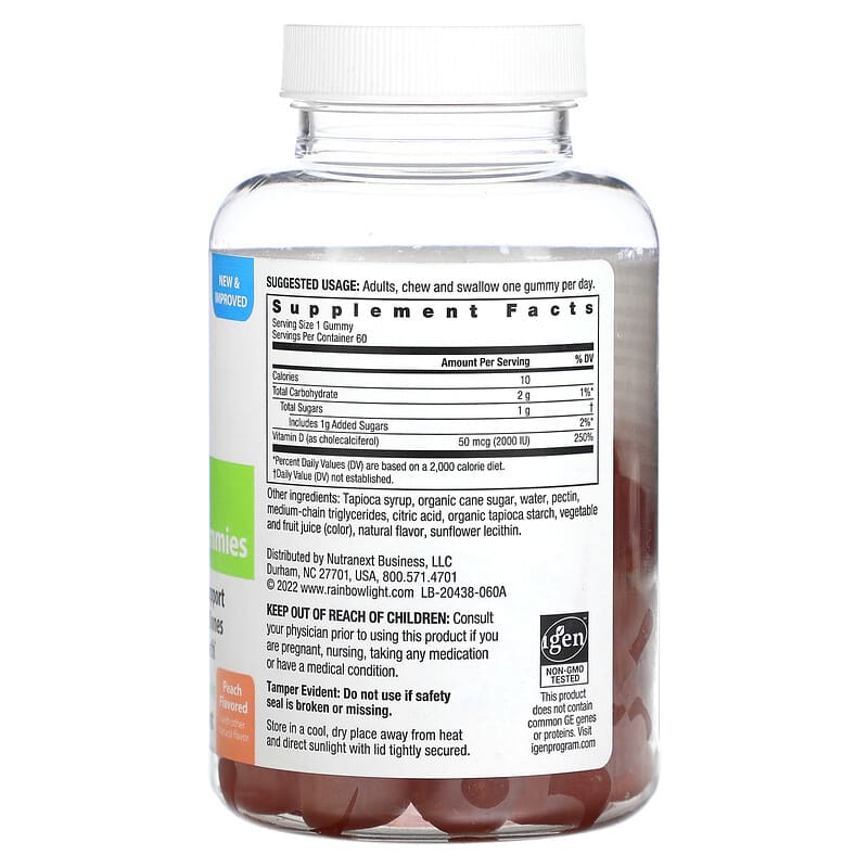 Rainbow Light High Potency Vitamin D3 Peach 2.000 IU 60 Gummies 8 Thành phần vi chất Rainbow Light High Potency Vitamin D3 Peach 2.000 IU 60 viên 021888204380