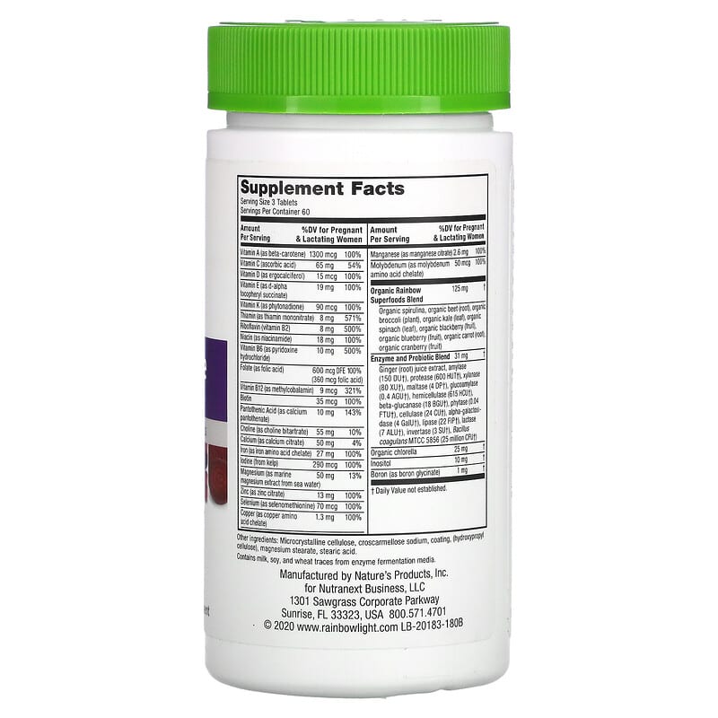 Rainbow Light Prenatal Petite 180 Mini-Tablets 8 Thành phần vi chất Rainbow Light Prenatal Petite 180 viên 021888201839
