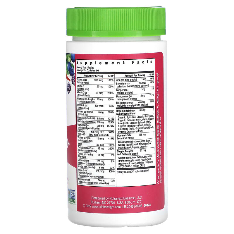 Rainbow Light Women's One 50+ Daily Multivitamin High Potency 90 Vegetarian Tablets 8 Thành phần vi chất Rainbow Light Women's One 50+ Daily Multivitamin High Potency 90 viên 021888204236