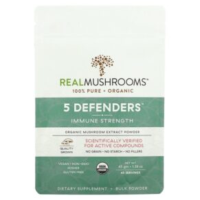 Real Mushrooms Organic 5 Defenders Immune Strength 1.59 oz (45 g) 627843438700
