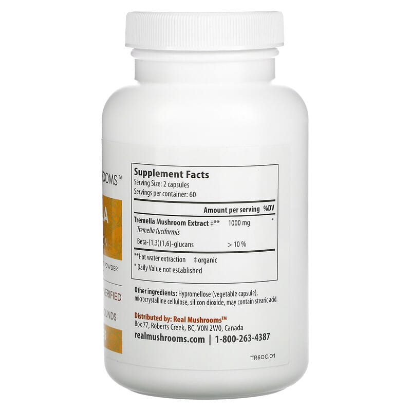 Real Mushrooms Tremella Rejuvenation 120 Capsules 8 Thành phần vi chất Real Mushrooms Tremella Rejuvenation 120 viên 628110068408