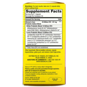 Renew Life Ultimate Flora Women's Care Probiotic 25 Billion Live Cultures 30 Vegetarian Capsules 631257158635
