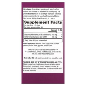 Reserveage Nutrition Ubiquinol Coq10 Stat 30 Softgels 835552001904