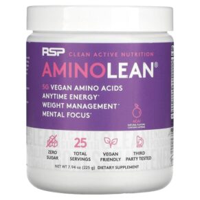 RSP Nutrition AminoLean 5 g Vegan Amino Acids + Anytime Energy Acai 7.94 oz (225 g) 858491007073