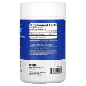 RSP Nutrition L-Carnitine Weight Management 500 mg 120 Capsules 852113002019