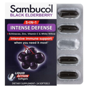 Sambucol 5-In-1 Intense Defense + Echinacea Zinc Vitamin C & White Willow Black Elderberry 24 viên 896116001280