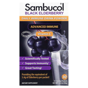 Sambucol Black Elderberry Daily Immune Drink Powder Natural Berry 30 gói 0.1 oz (3 g) 896116001433