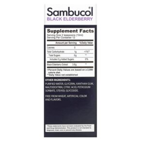 Sambucol Black Elderberry Syrup Sugar Free Formula 4 fl oz (120 ml) 896116001136