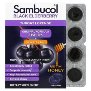 Sambucol Black Elderberry Throat Lozenge + Honey 20 bánh 896116001204