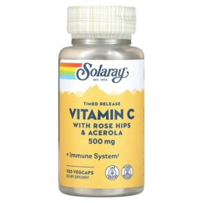 Solaray Timed Release Vitamin C + Rose Hips & Acerola 500 mg 100 viên 076280044003