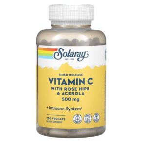 Solaray Timed Release Vitamin C + Rose Hips & Acerola 500 mg 250 viên 076280044010