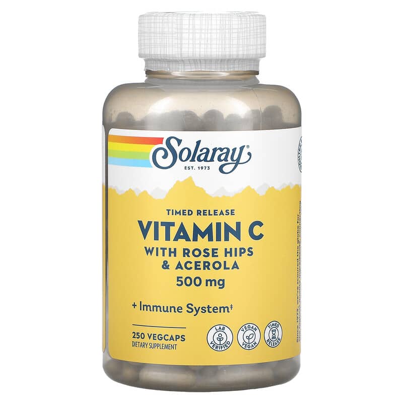 Solaray Timed Release Vitamin C with Rose Hips & Acerola 500 mg 250 VegCaps 1 Solaray Timed Release Vitamin C + Rose Hips & Acerola 500 mg 250 viên 076280044010