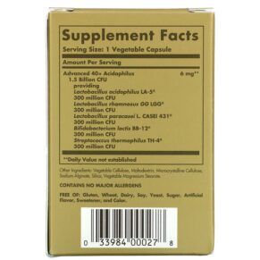 Solgar Advanced 40+ Acidophilus 60 Vegetable Capsules 033984000278